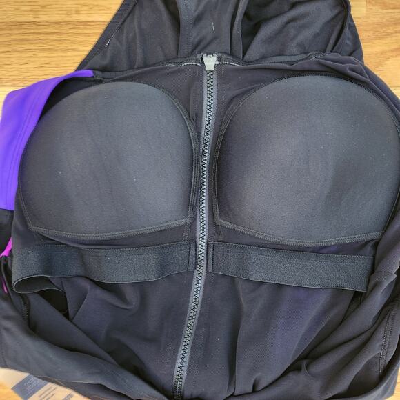 New Swimsuits For All One Piece Bathing Suit Sz 24 Womens Zip Front Pink Black - Picture 6 of 9